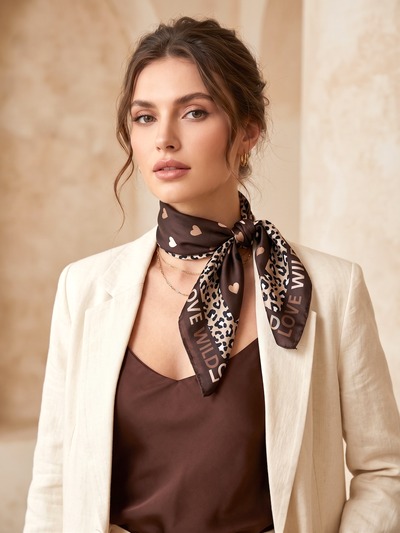 Großhändler MAR&CO Accessoires - quadratisches Seidentuch mit Leopardenherz-Print 70*70CM Großhändler MAR&CO Accessoires - quadratisches Seidentuch mit Leopardenherz-Print 70*70CM