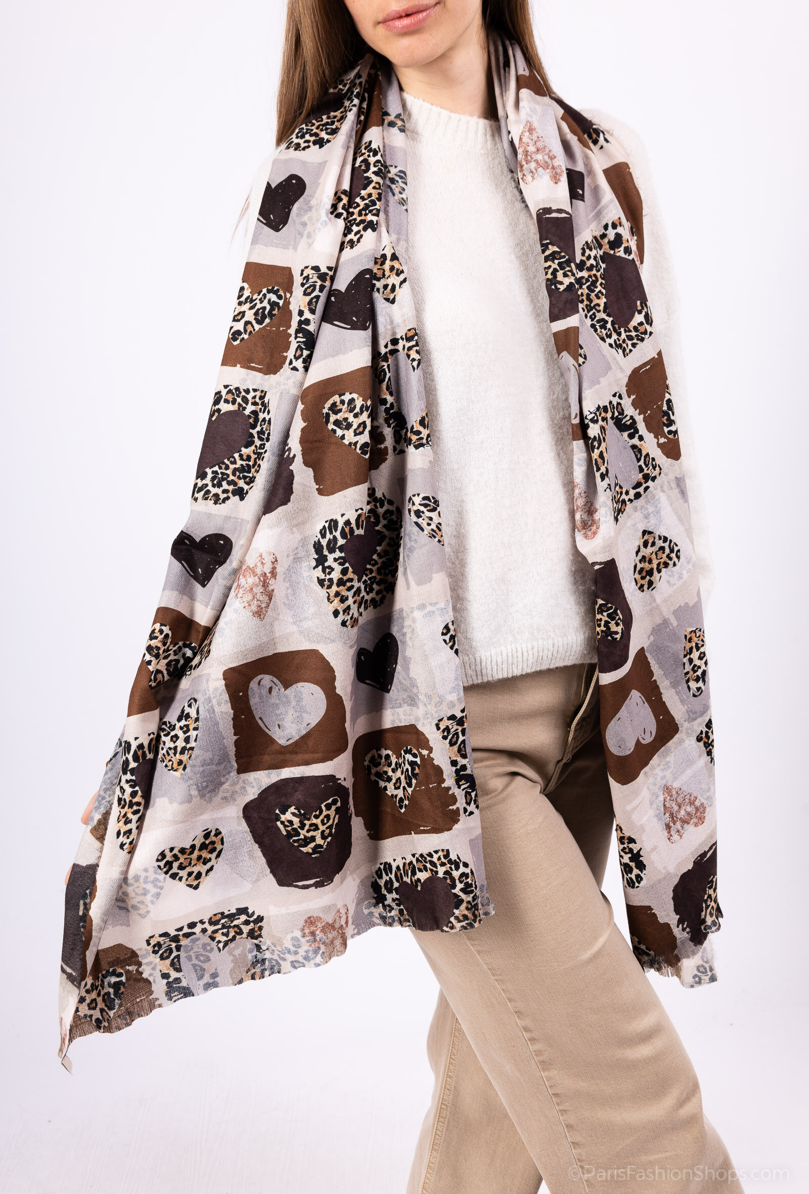 Grossiste MAR&CO Accessoires - Foulard imprimé coeur en léopard