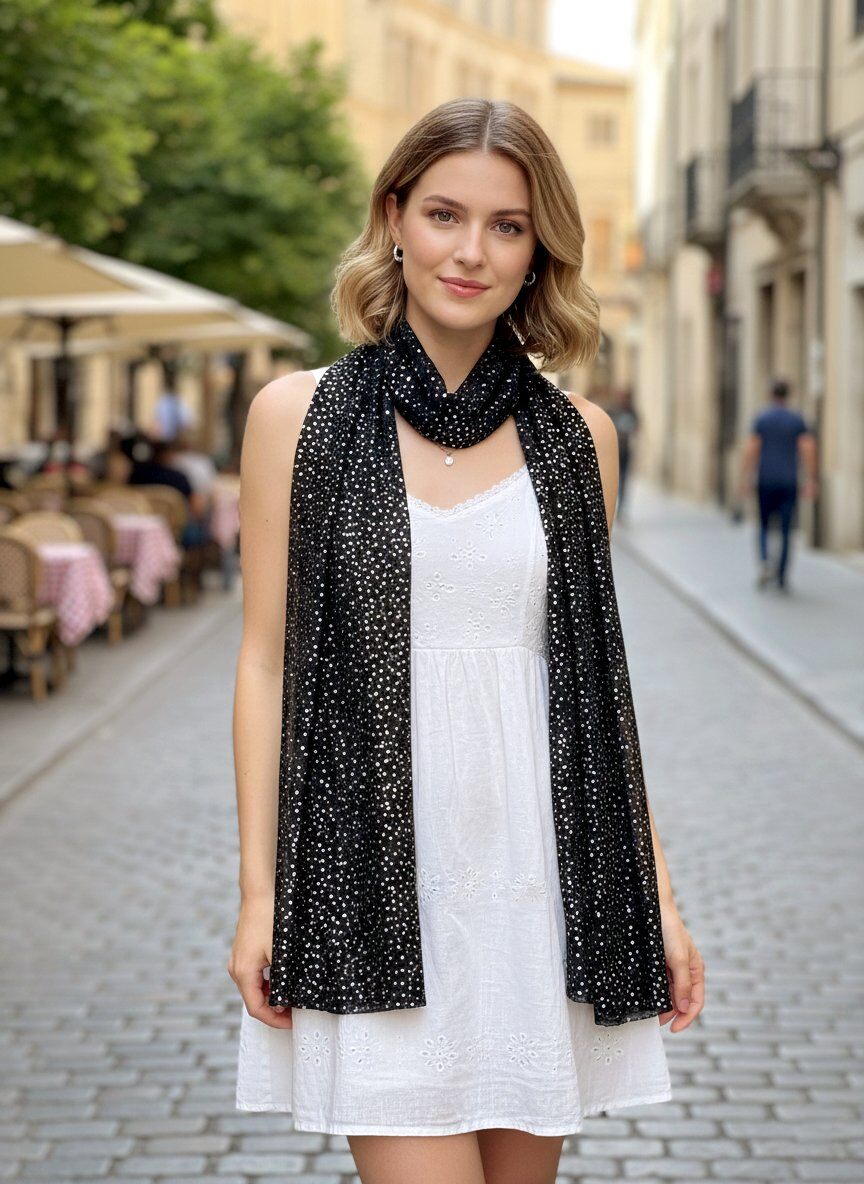 Grossiste MAR&CO Accessoires - Foulard écharpe imprimé petit pois avec dorures