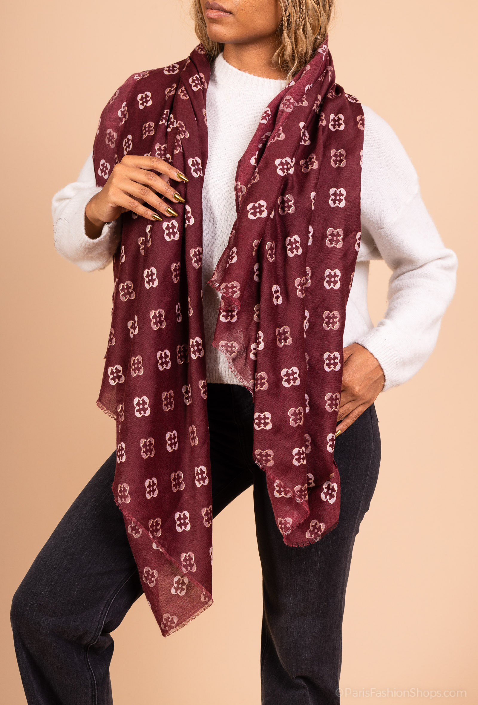 Mayorista MAR&CO Accessoires - pañuelo con estampado de flores y ribete dorado