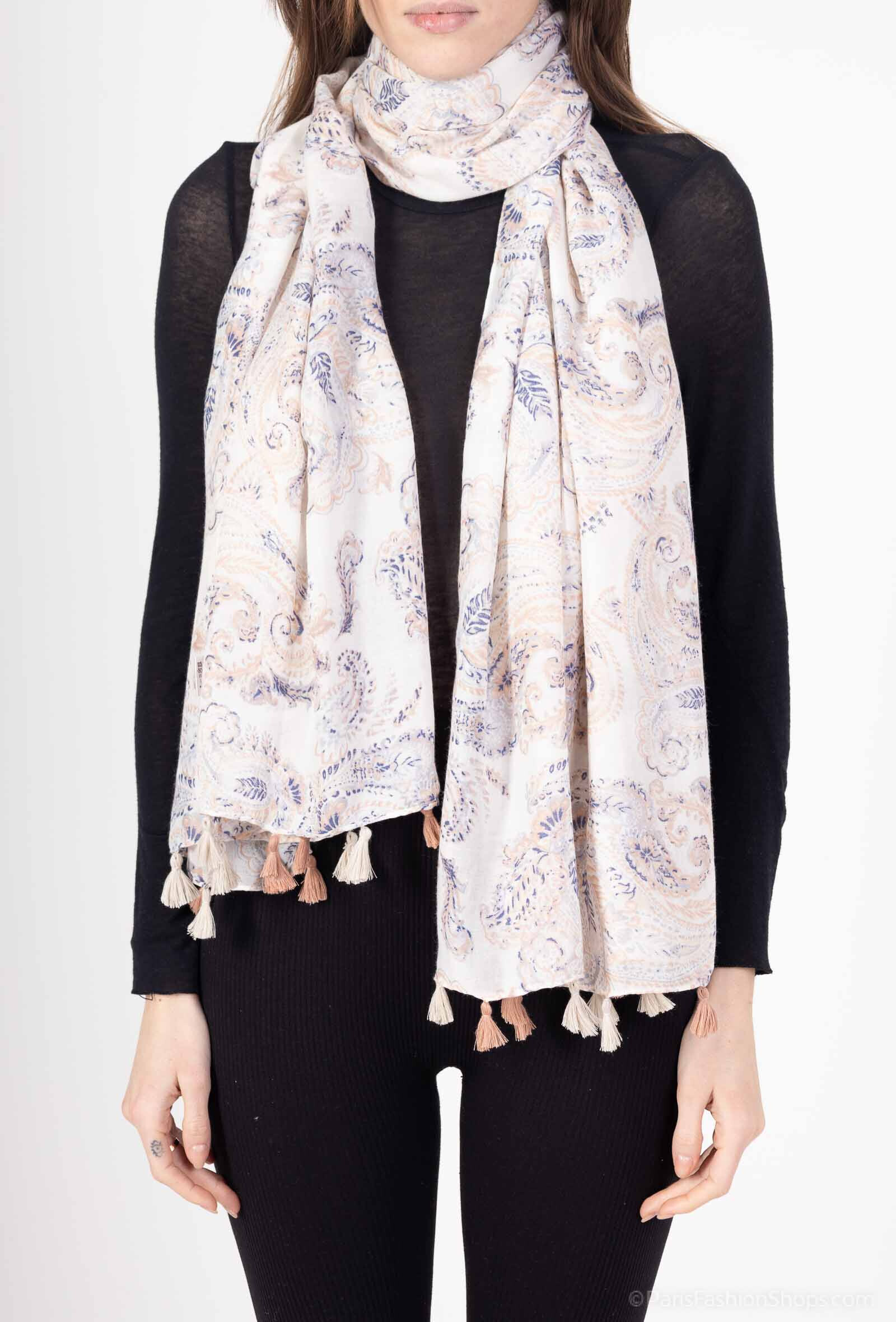 Grossista MAR&CO Accessoires - Sciarpa stampata paisley con pompon