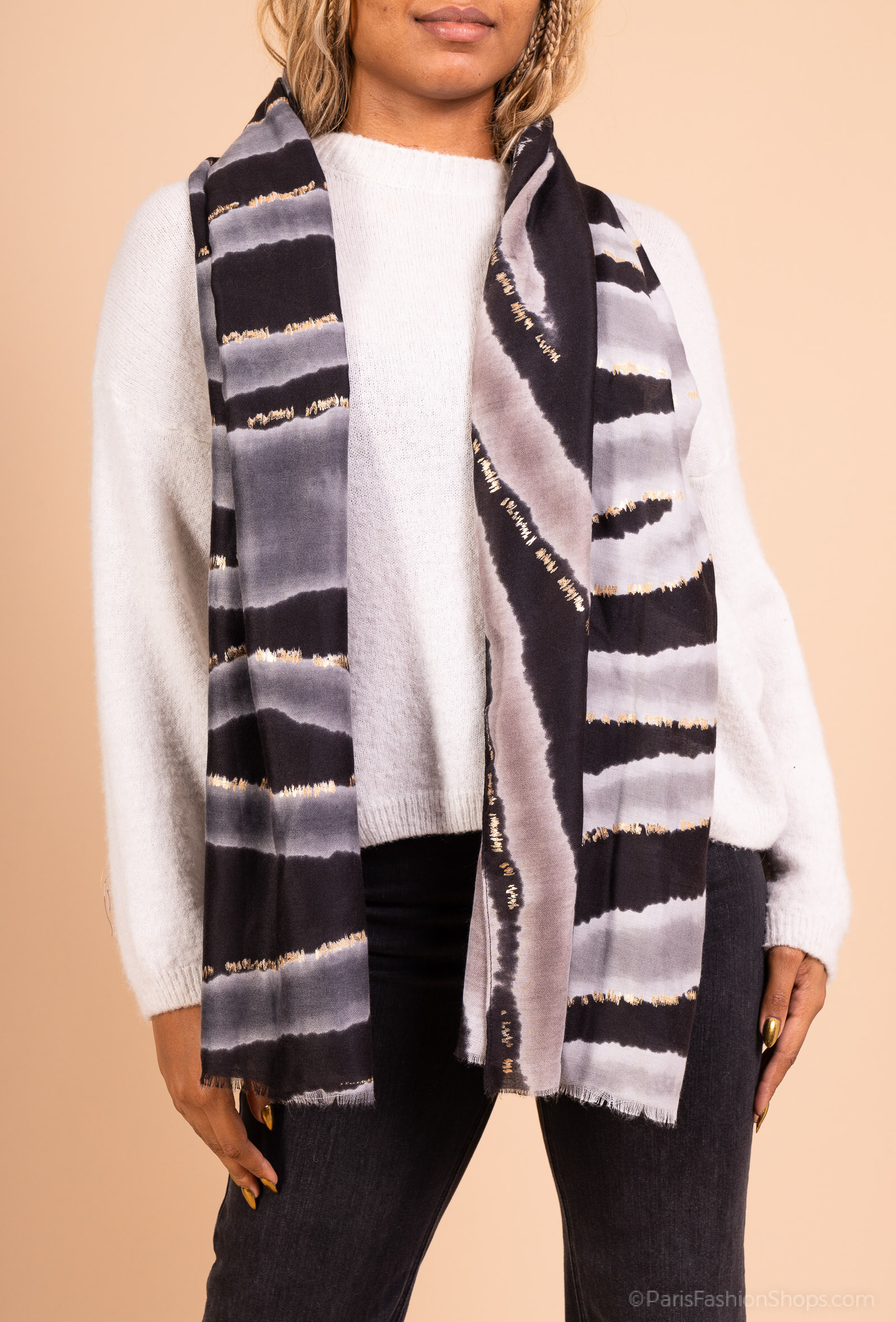 Grossiste MAR&CO Accessoires - Foulard imprimé zèbre avec dorures