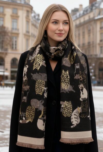 Grossiste MAR&CO Accessoires - foulard écharpe imprimé chat Grossiste MAR&CO Accessoires - foulard écharpe imprimé chat