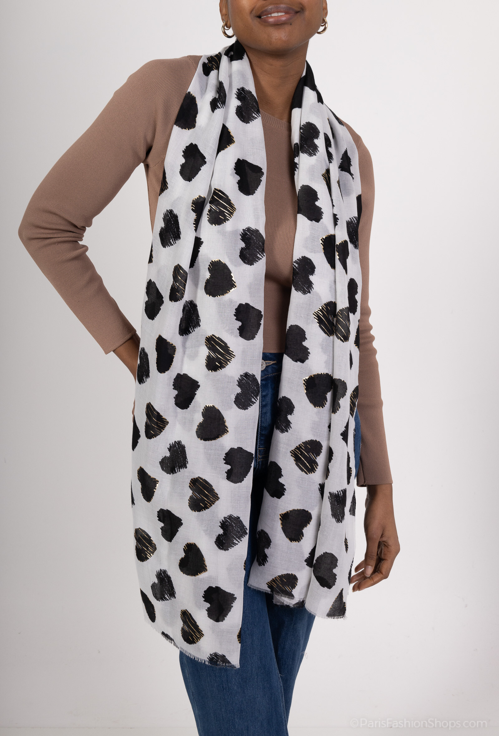 Grossiste MAR&CO Accessoires - Foulard imprimé cœur avec dorure