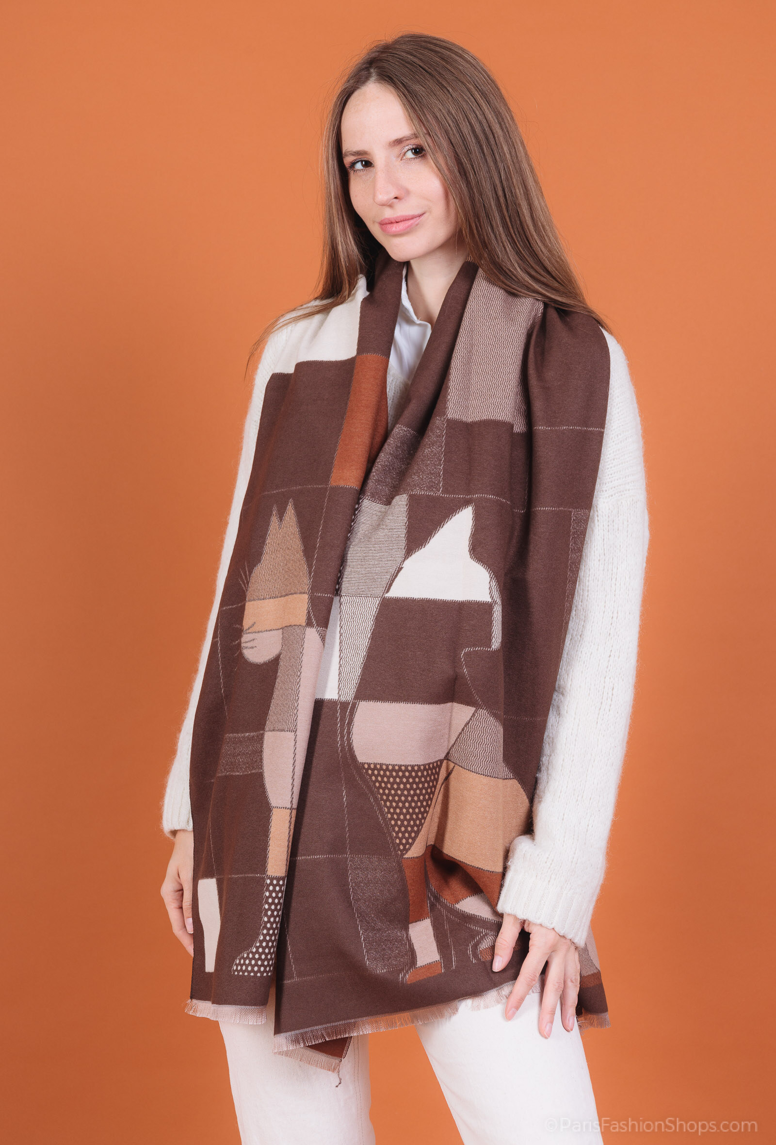 Grossiste MAR&CO Accessoires - Foulard écharpe douce hiver imprimé chat