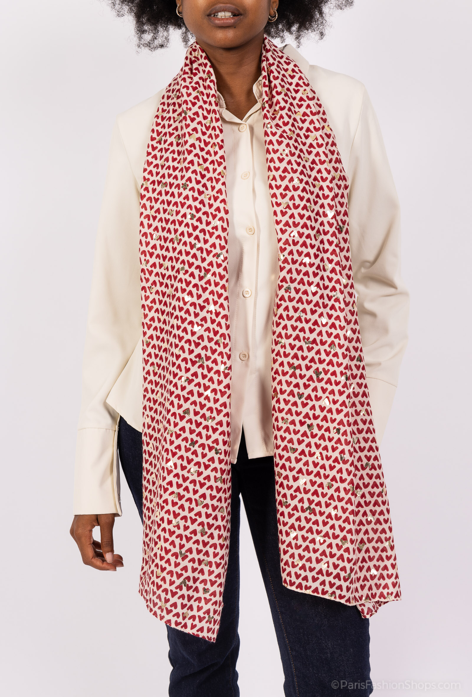 Mayorista MAR&CO Accessoires - Bufanda con estampado de corazones y detalles dorados
