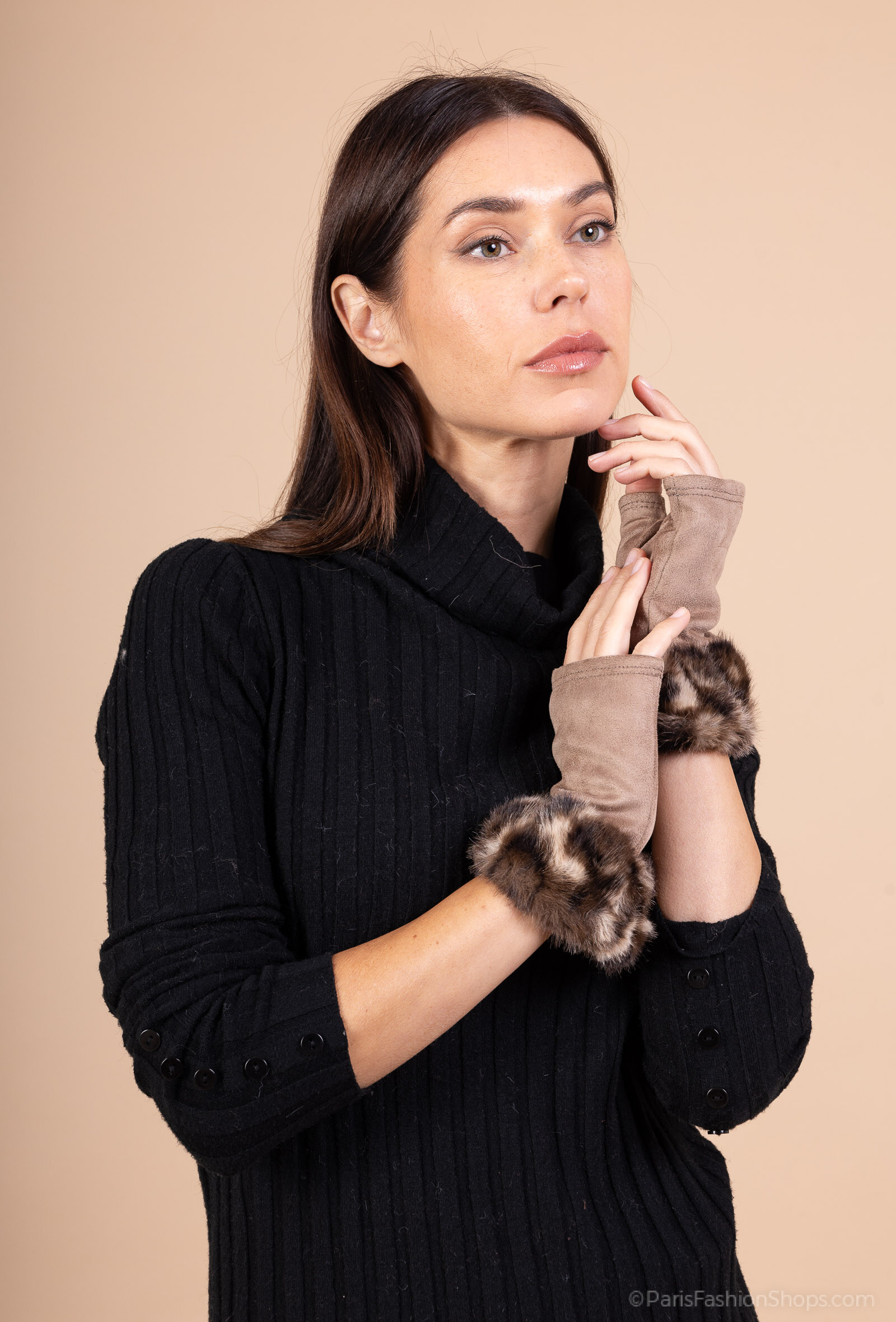 Grossiste MAR&CO Accessoires - Gant mitaine avec fourrure léopard