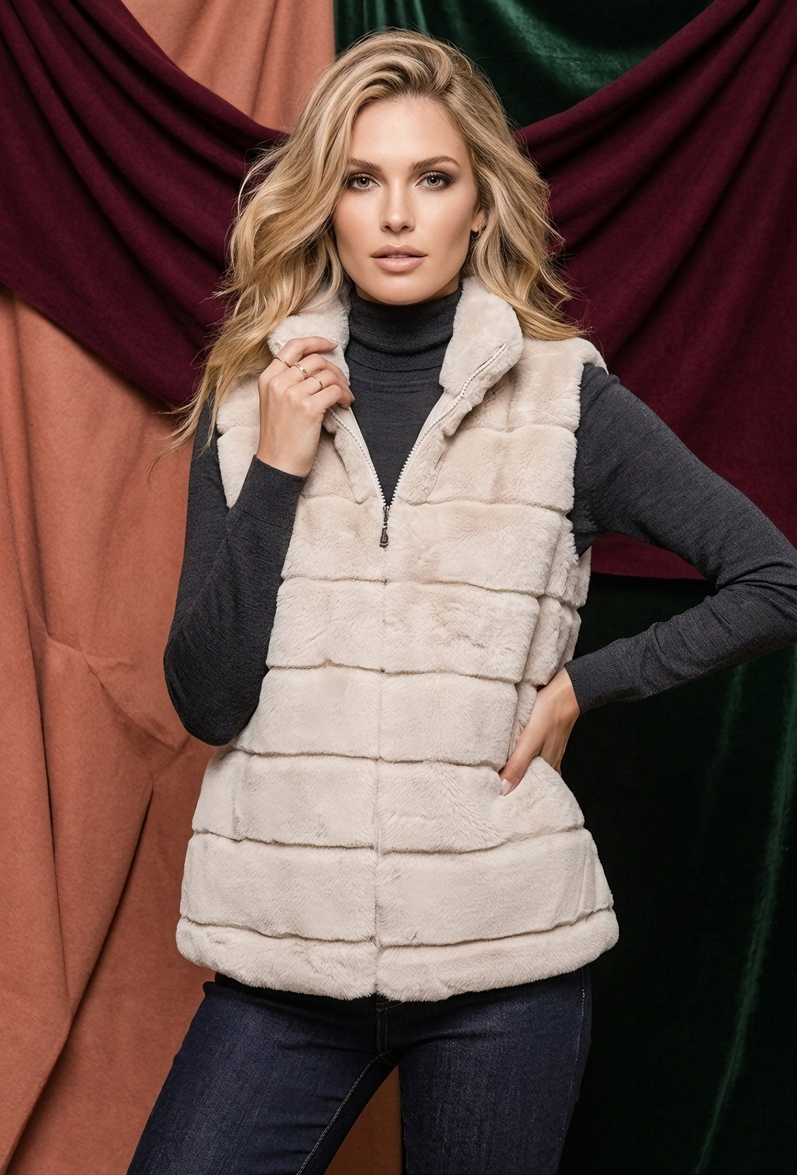Grossiste MAR&CO Accessoires - Gilet en fourrure sans manches taille 36-40