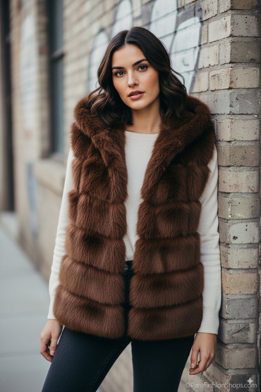 Grossiste MAR&CO Accessoires - Veste en fourrure sans manches avec capuche