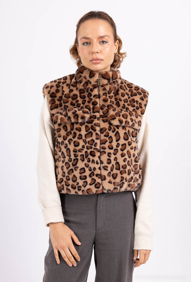 Grossiste MAR&CO Accessoires - gilets en fourrure imprimé léopard