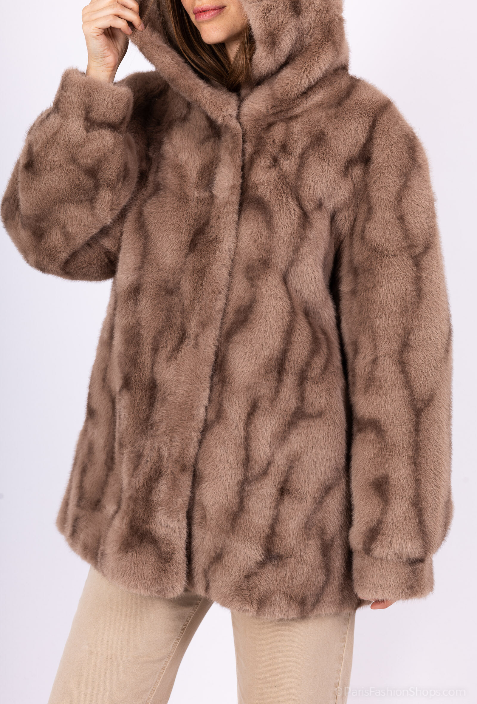 Grossiste MAR&CO Accessoires - Manteau  fourrure avec capuche  synthétique effet vison