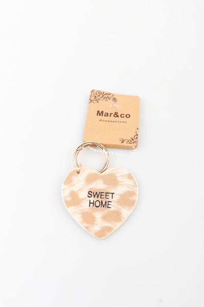 Grossiste MAR&CO Accessoires - porte clé cœur léopard imprimé SWEET HOME 6*6CM Grossiste MAR&CO Accessoires - porte clé cœur léopard imprimé SWEET HOME 6*6CM