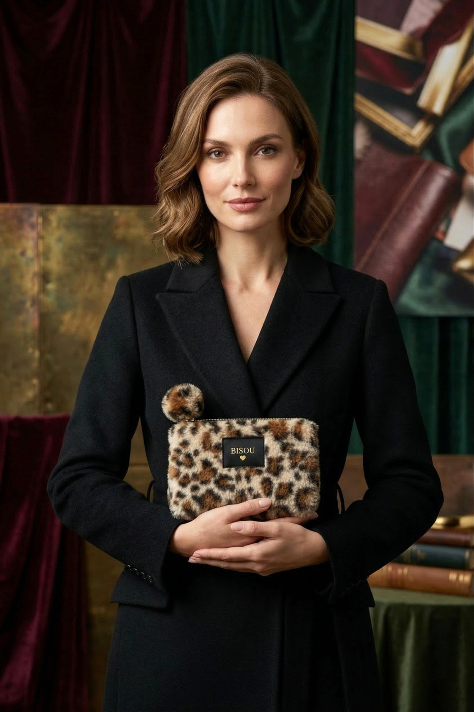 Wholesaler MAR&CO Accessoires - leopard print faux fur coin purses with BISOU lettering 13*20CM