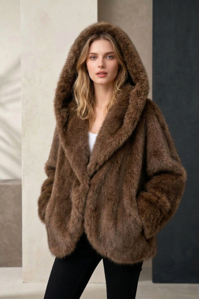 Grossiste MAR&CO Accessoires - Veste en fausse fourrure avec capuche effet vison Grossiste MAR&CO Accessoires - Veste en fausse fourrure avec capuche effet vison