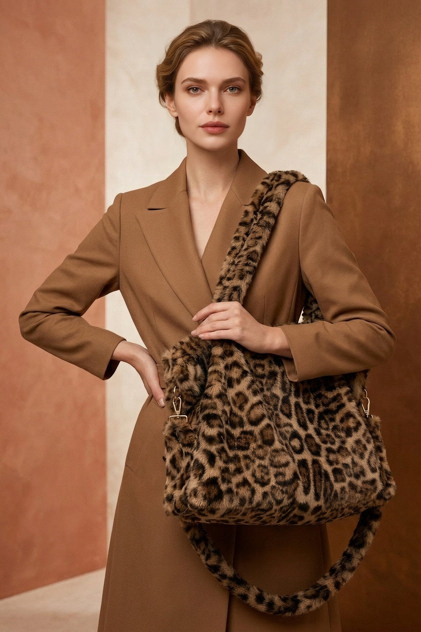 Wholesaler MAR&CO - leopard print faux fur bag 100% polyester 50*30CM
