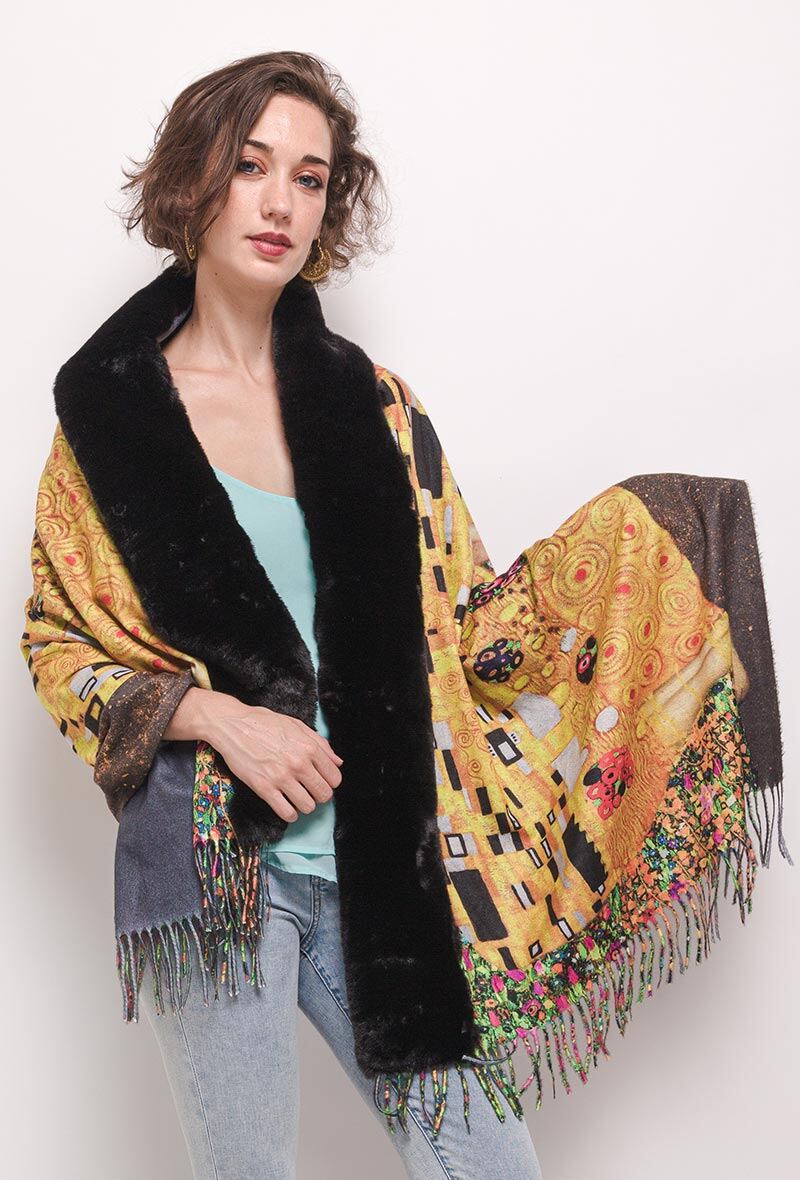 Grossiste MAR&CO - Poncho imprimé avec fourrure