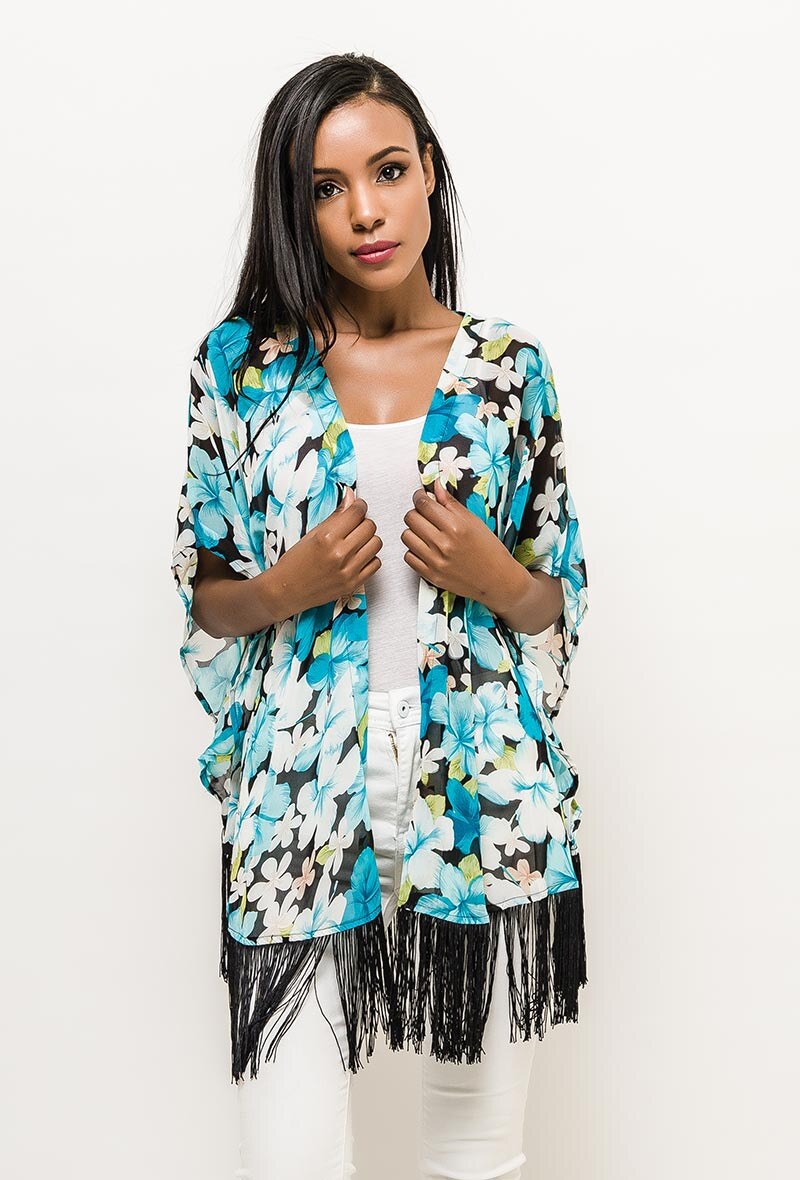 Wholesaler MAR&CO - Floral kimono with fringes