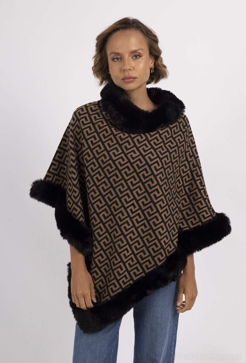 Grossiste MAR&CO - Poncho cape avec fausse fourrure imprimé