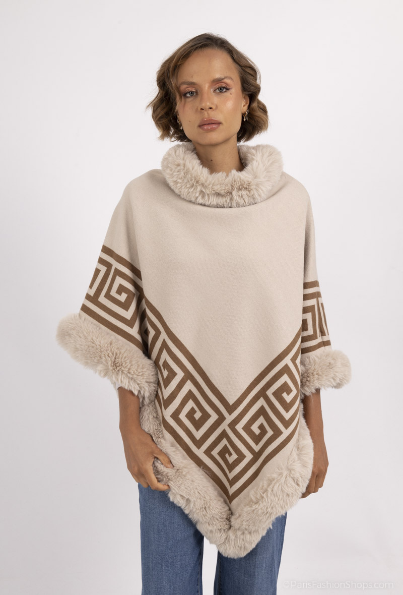 Grossiste MAR&CO - Poncho cape avec fausse fourrure imprimé