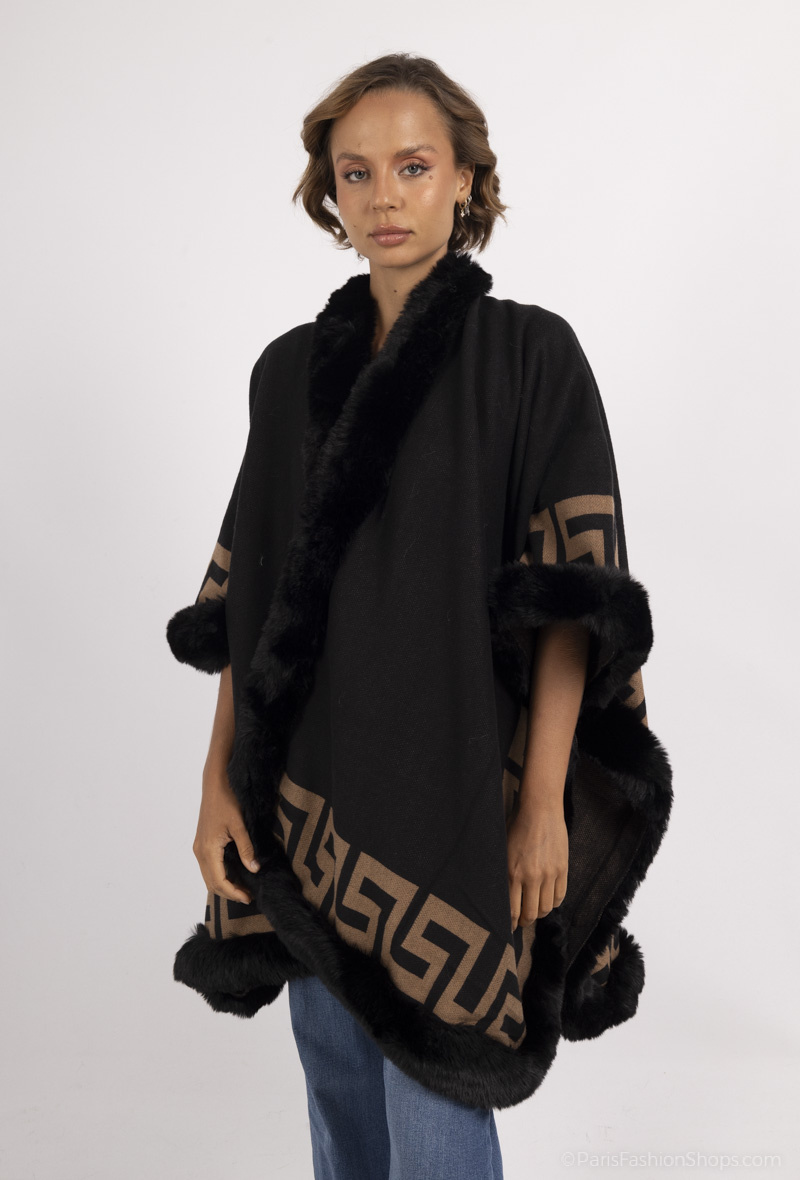 Grossiste MAR&CO - Poncho cape avec fausse fourrure imprimé