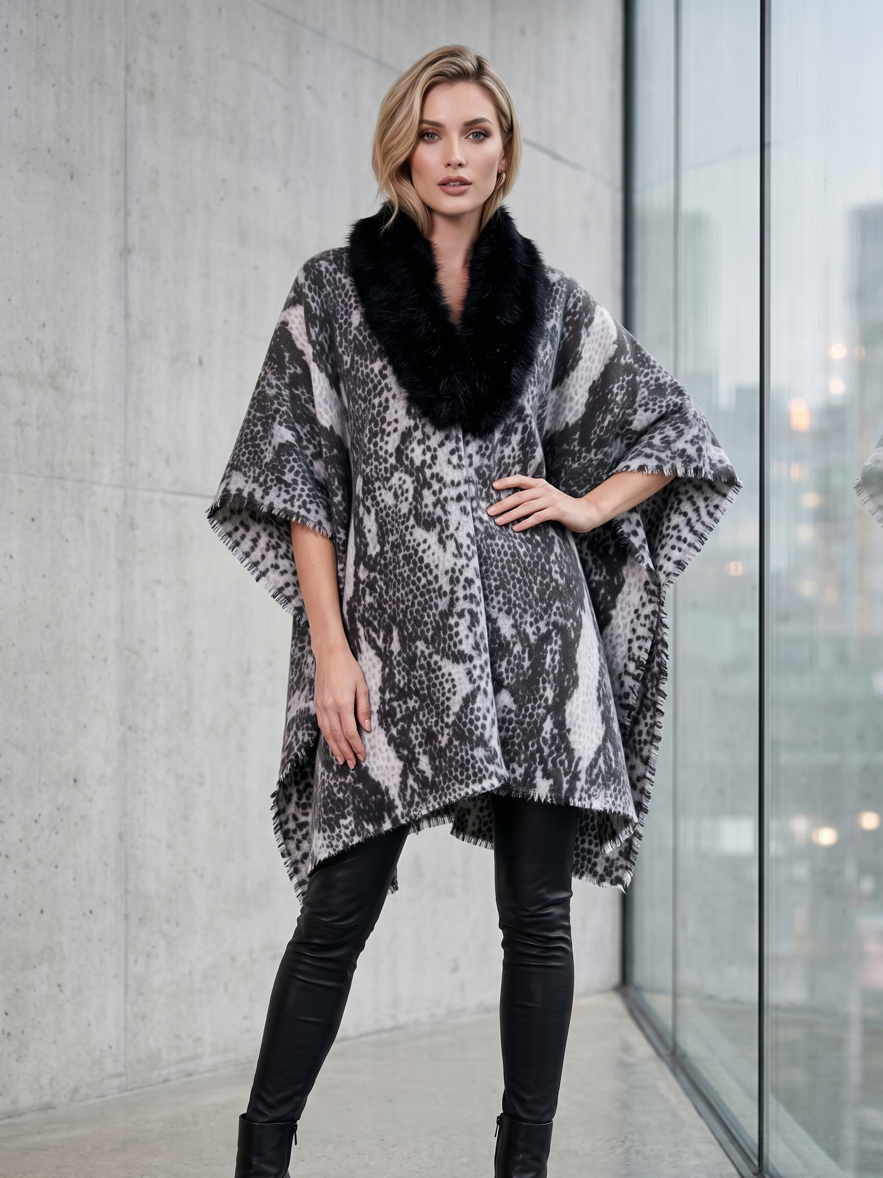 Grossista MAR&CO - Poncho con stampa pitone