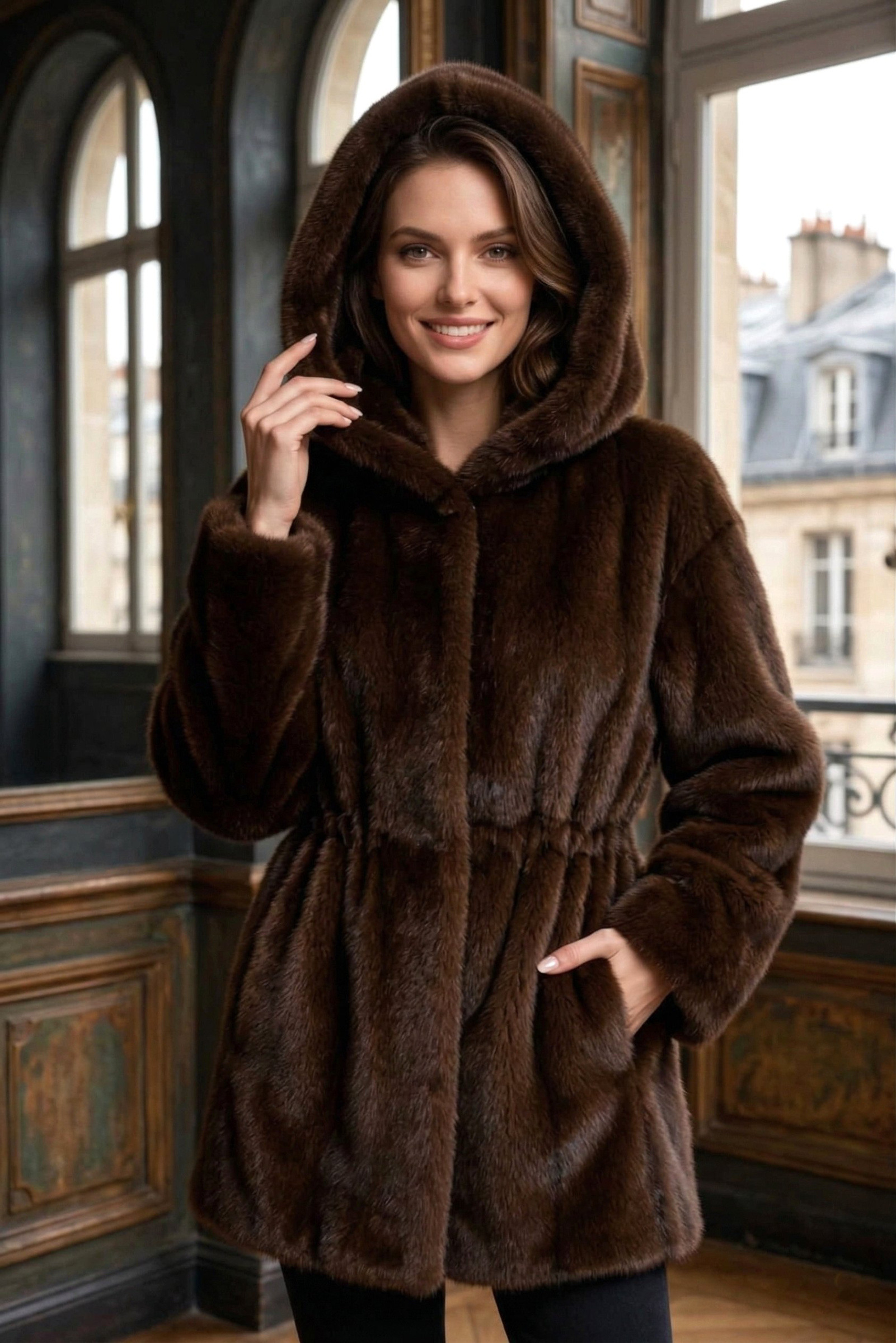 Grossiste MAR&CO - Veste manteaux avec capuche effet vison