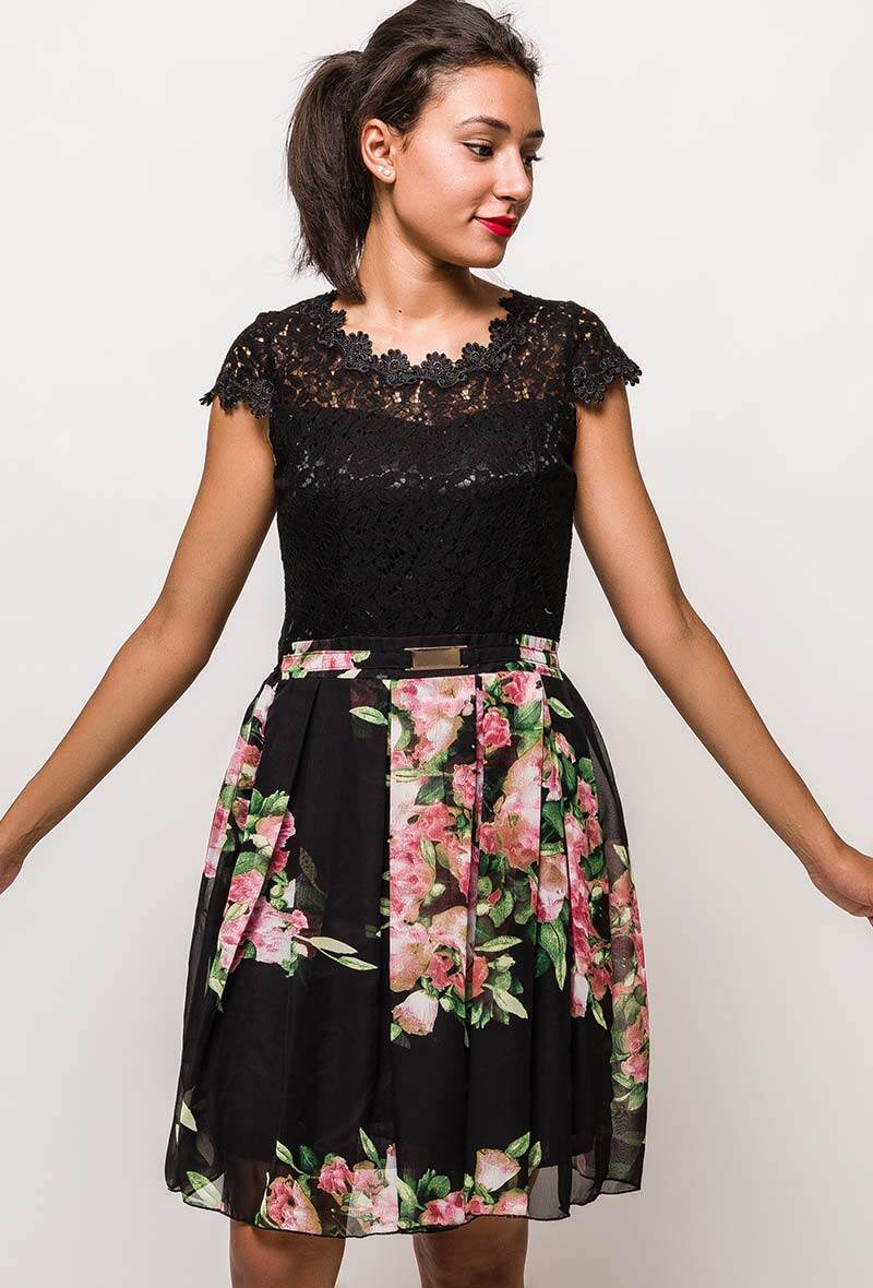 Wholesaler Marie June - Floral dress with lace