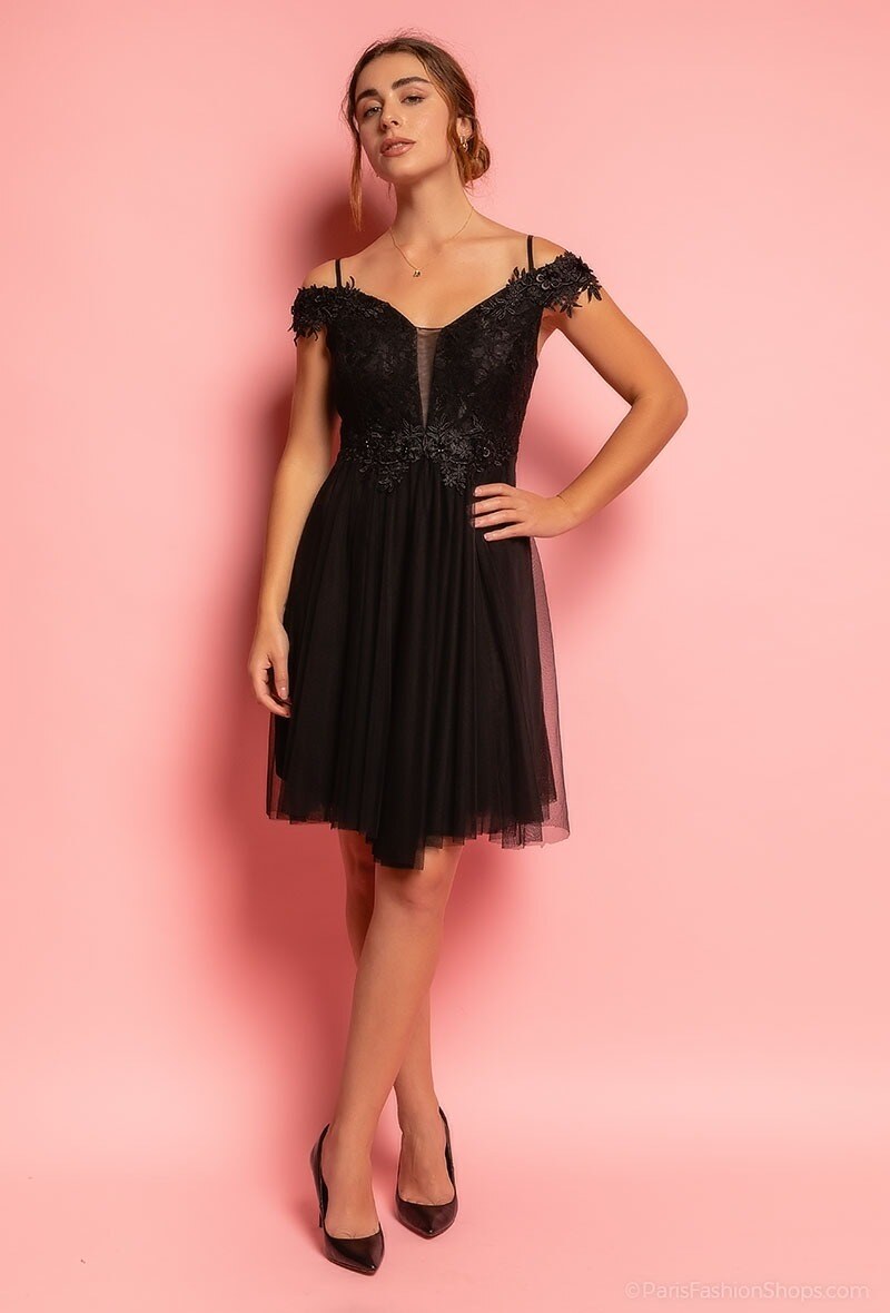 Grossiste Marie June - Robe de soirée avec dentelle et fleurs élastique