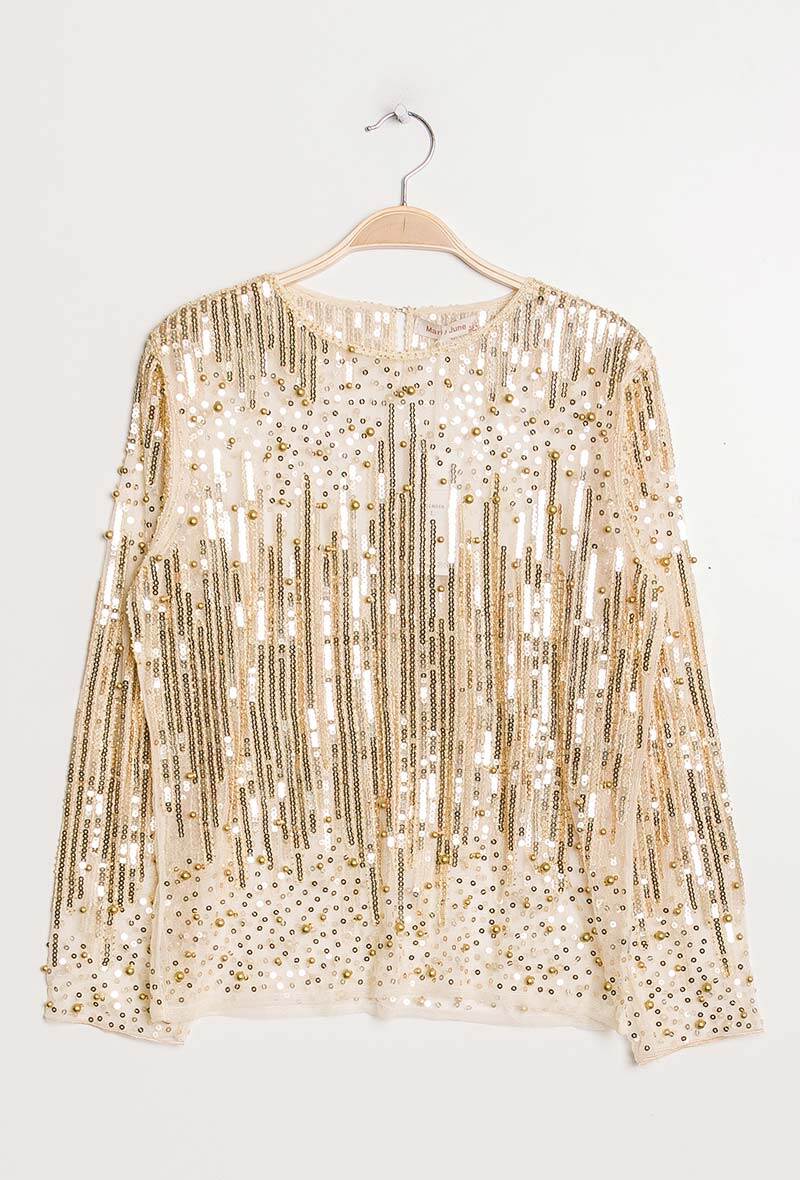 Grossiste Marie June - Blouse transparente brodée de sequins