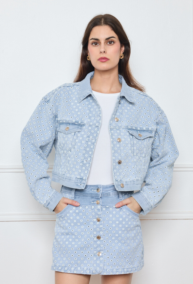 Wholesaler Marivy - Jacket jean embroidery perforated flower
