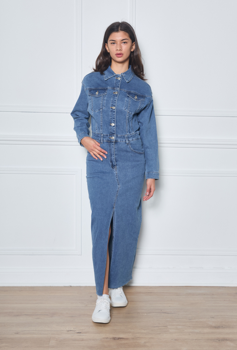 Wholesaler Marivy - Stretch denim skirt jumpsuit