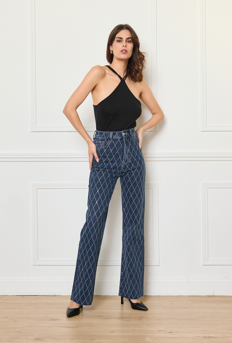 Wholesaler Marivy - Wide leg rhinestone jeans