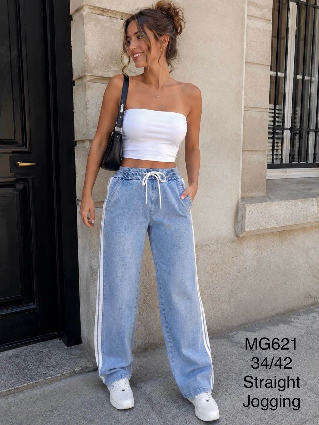 Mayorista Marivy - Joggers de mezclilla con bandas