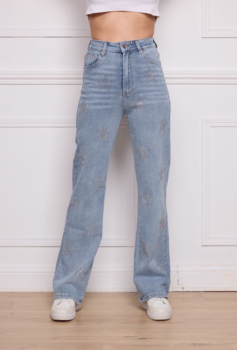 Wholesaler Marivy - Large jeans with star rhinestones