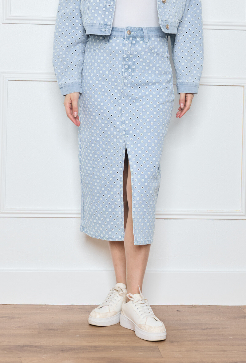 Wholesaler Marivy - Fleuri embroidery jeans skirt