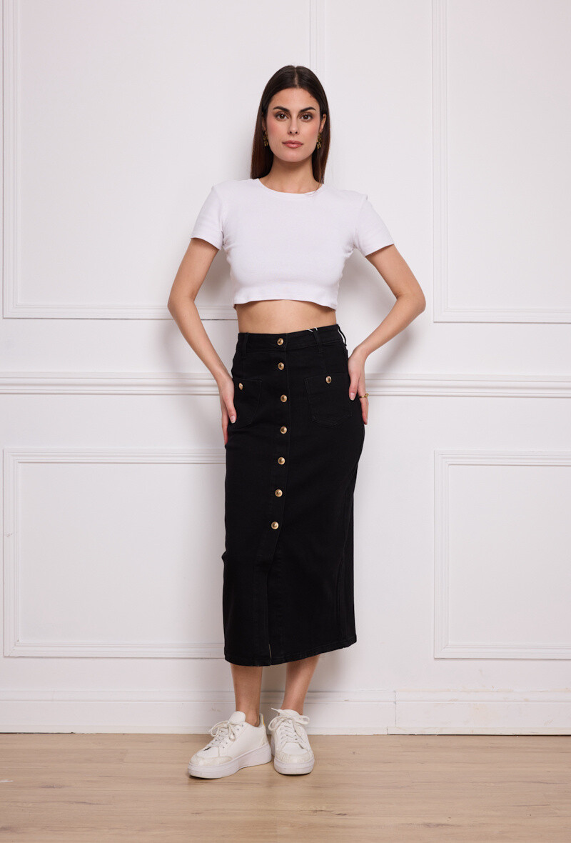 Wholesaler Marivy - Buttoned black jeans skirt