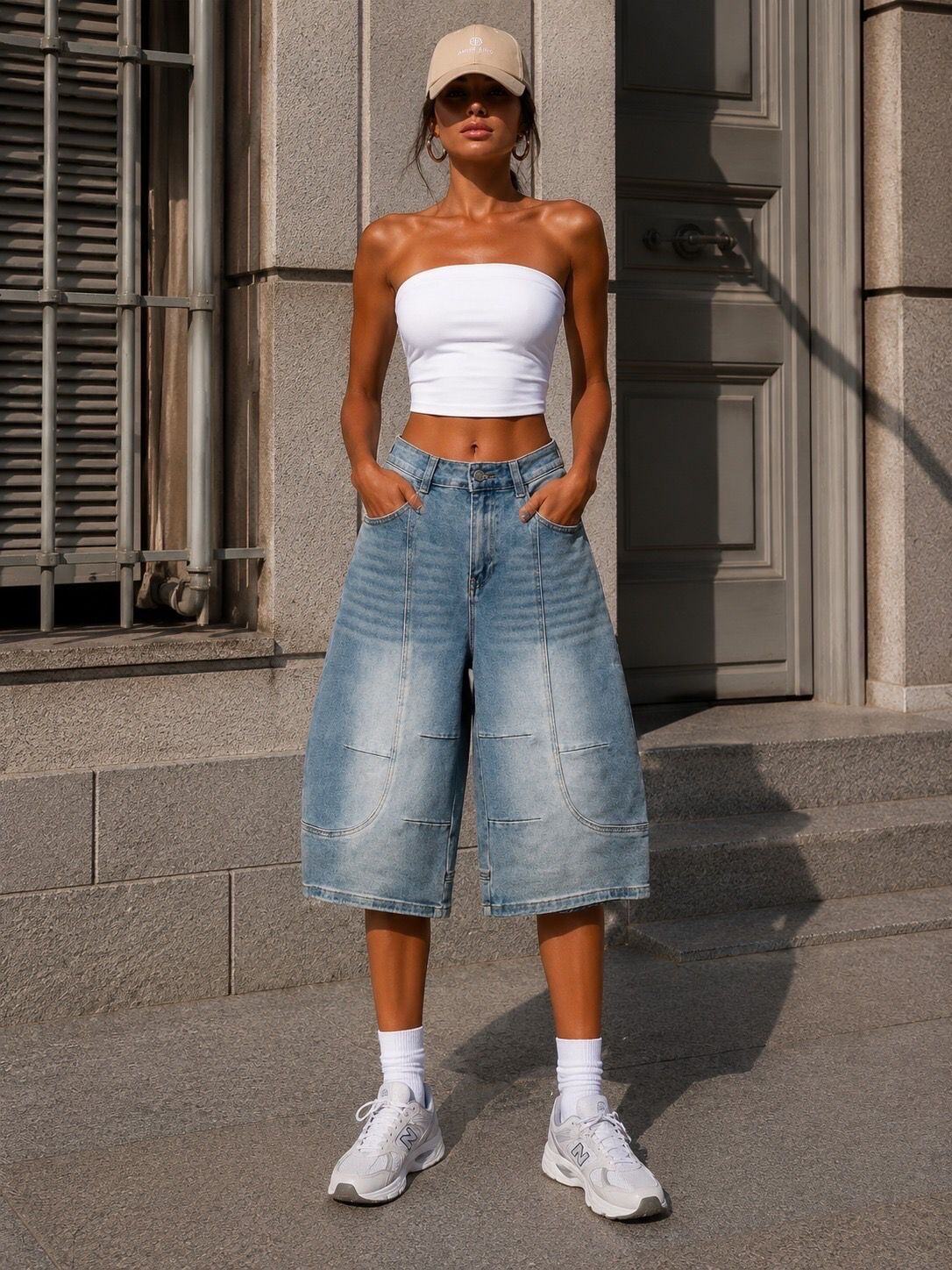 Wholesaler Marivy - Vintage Blue Balloon Fit Bermuda Shorts
