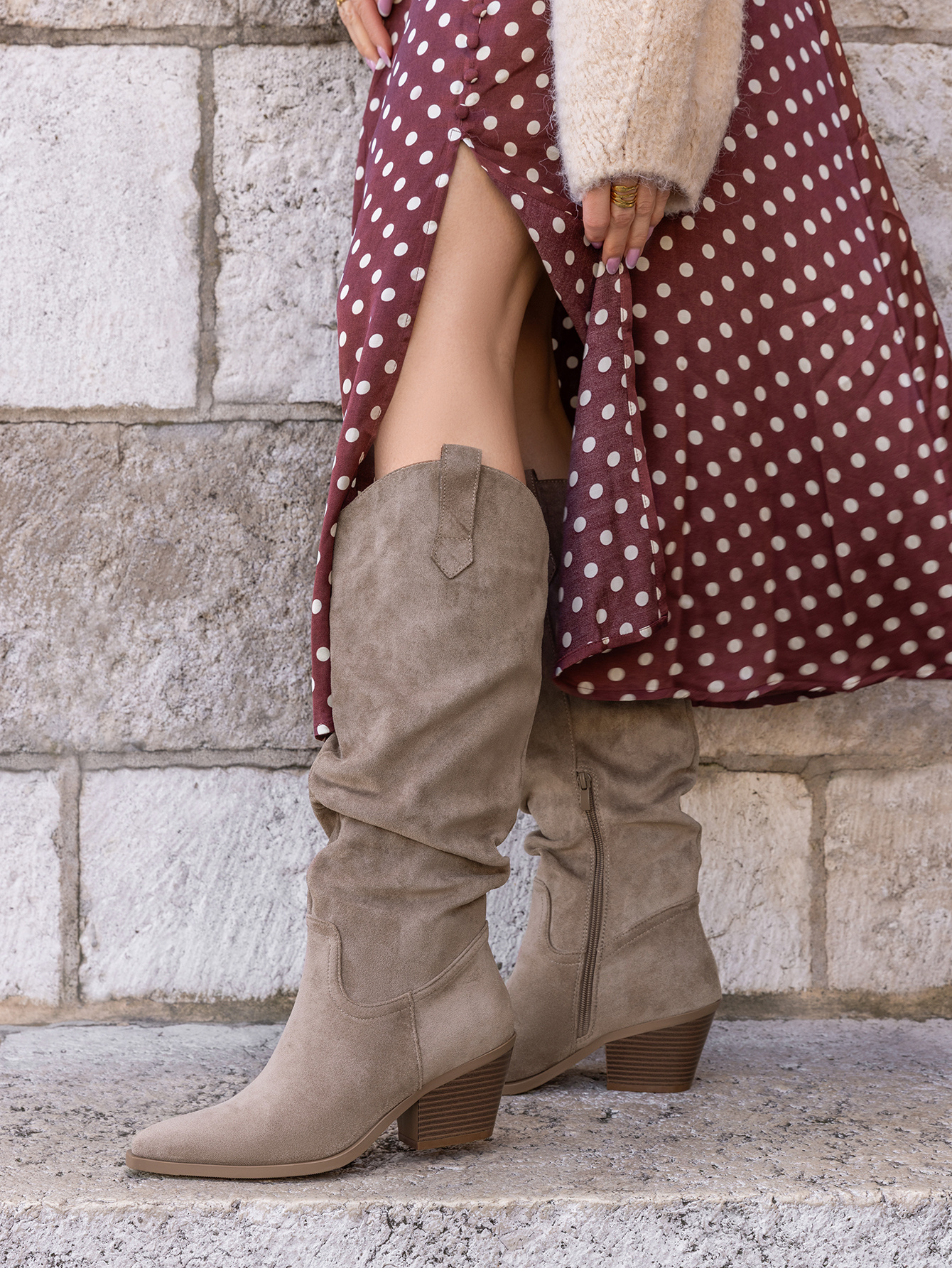 Mayorista Marquiiz - Botas altas elegantes estilo vaquero con efecto plisado y tacones