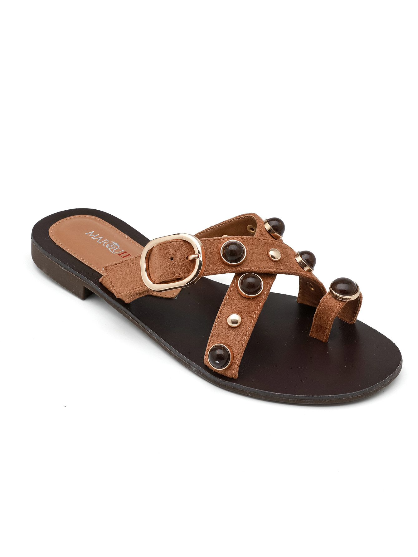 Wholesaler Marquiiz - Elegant sandals with buckles, toe ring, foot ring, and stones on flat soles