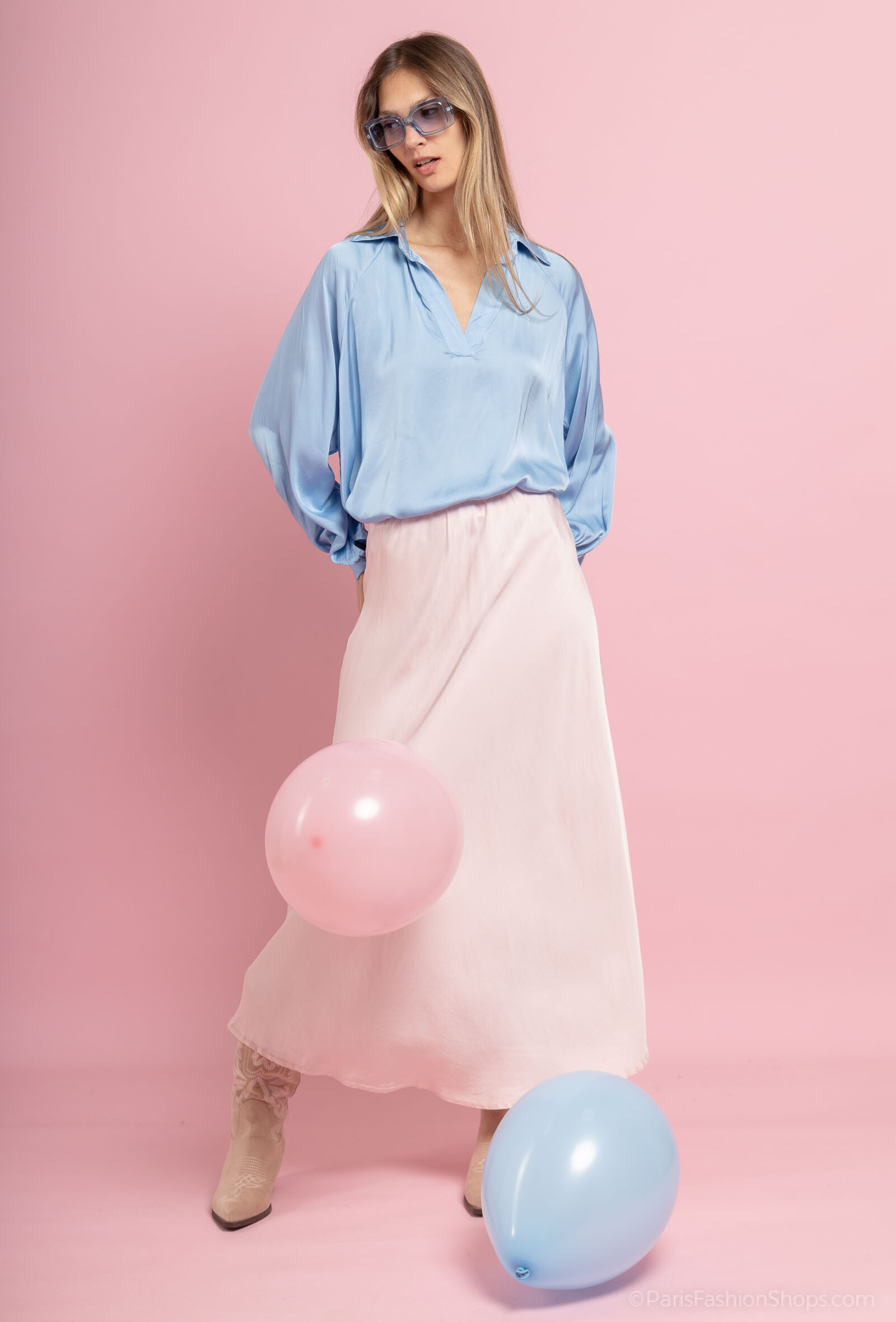 Grossista Max & Enjoy (Vêtements) - Camicia oversize V -Calta camicia, maniche lunghe, pieghettate di polsi