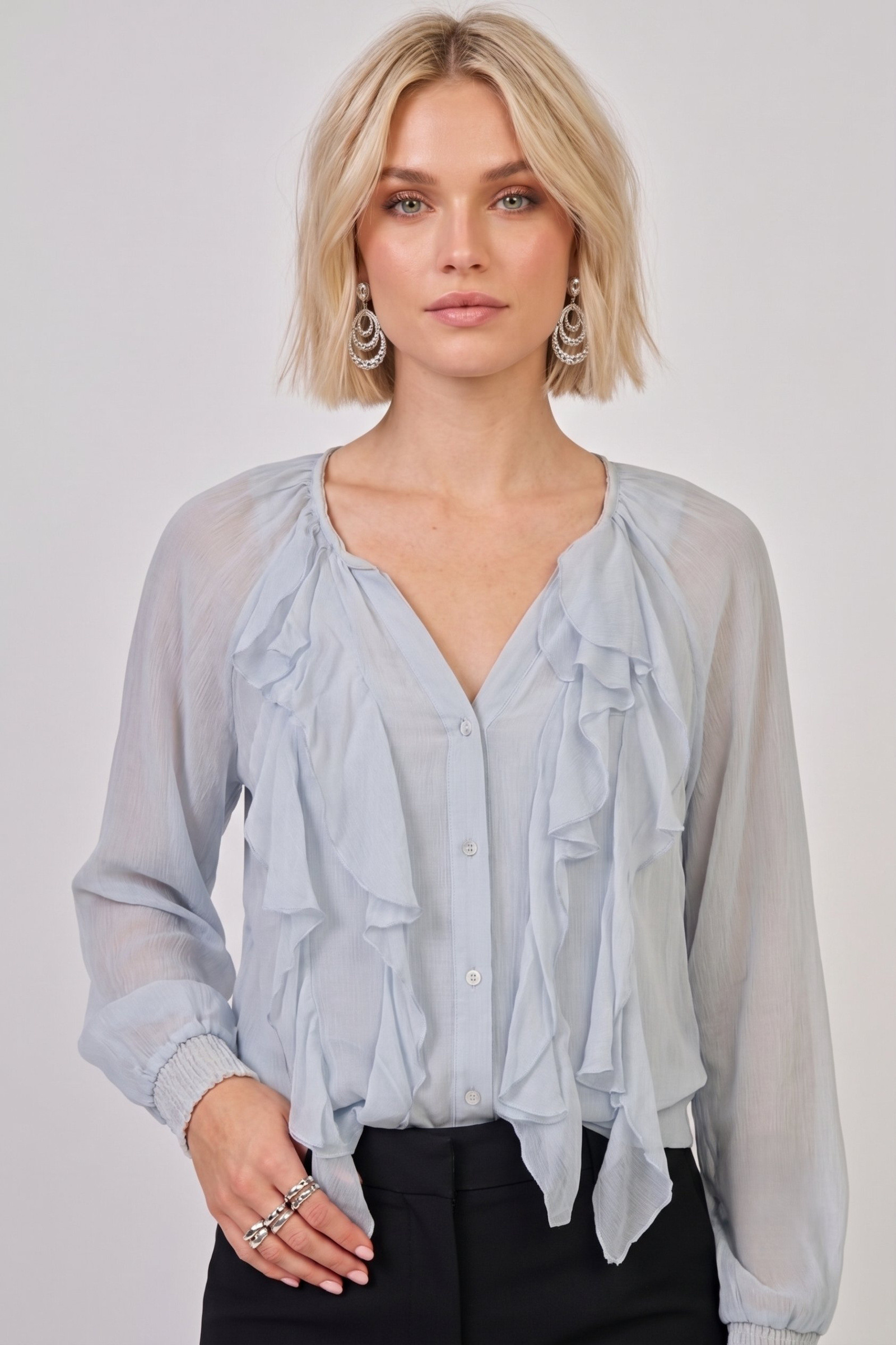 Großhändler Max & Enjoy (Vêtements) - Transparente Rüschenbluse aus luftiger Seide