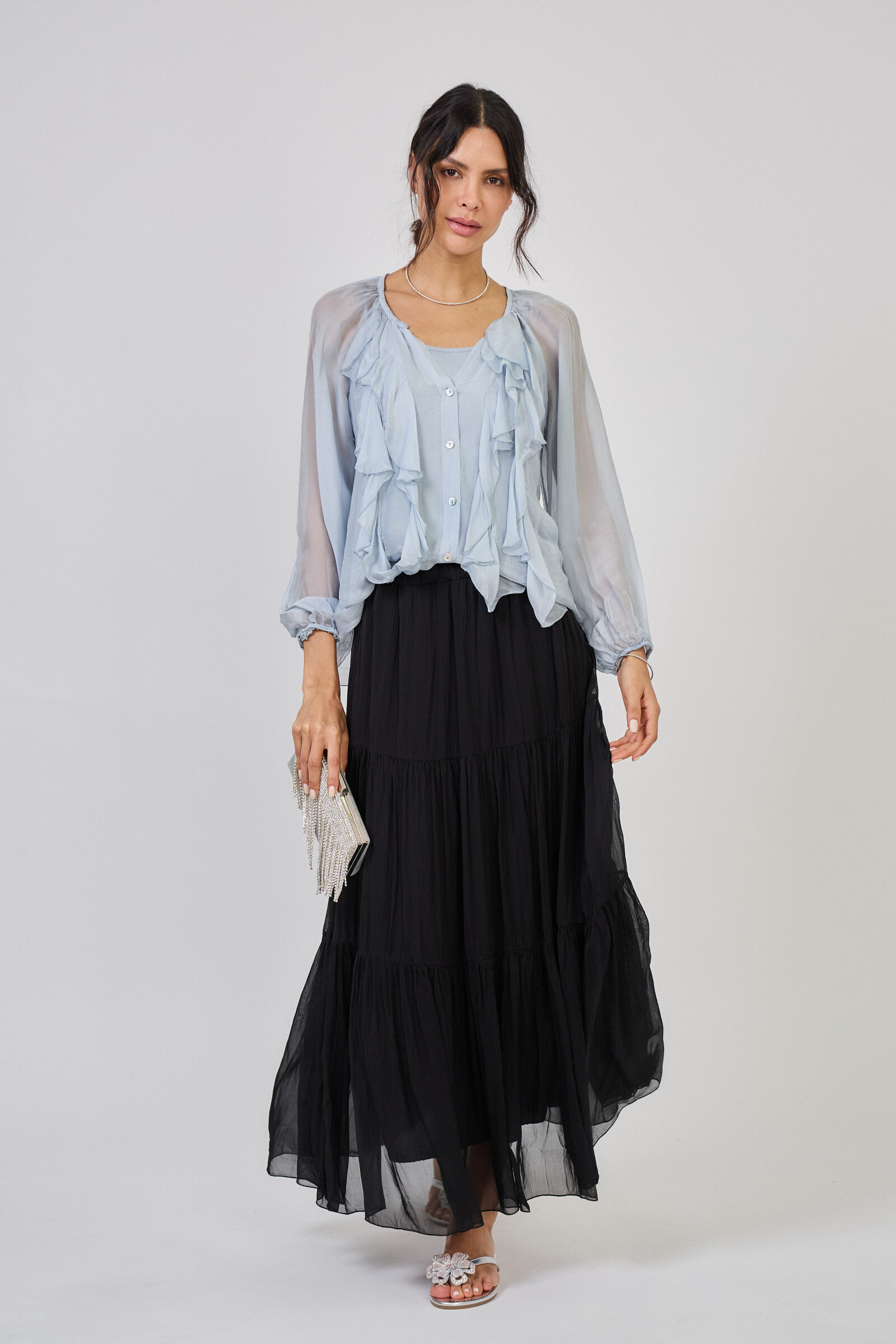 Großhändler Max & Enjoy (Vêtements) - Transparente Bluse mit Rüschen in verdammlicher Seide