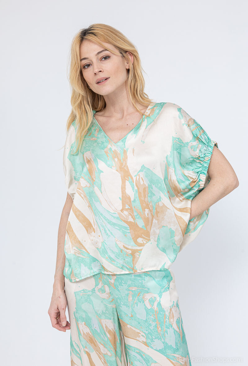 Grossista Max & Enjoy (Vêtements) - BLOUS OVERSIZE V -C.SECK SHECTS STAMPARE "La vernice d'arte" in seta miscelata