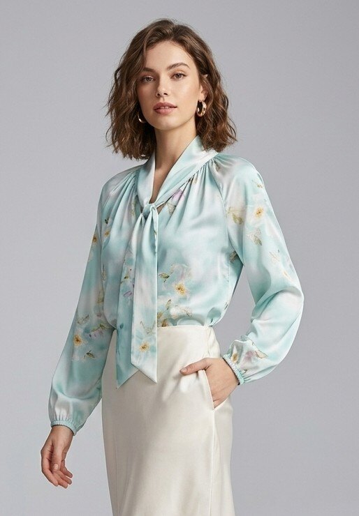 Grossiste Max & Enjoy (Vêtements) - Blouse imprimée florie en col lavallière en soie mélangée