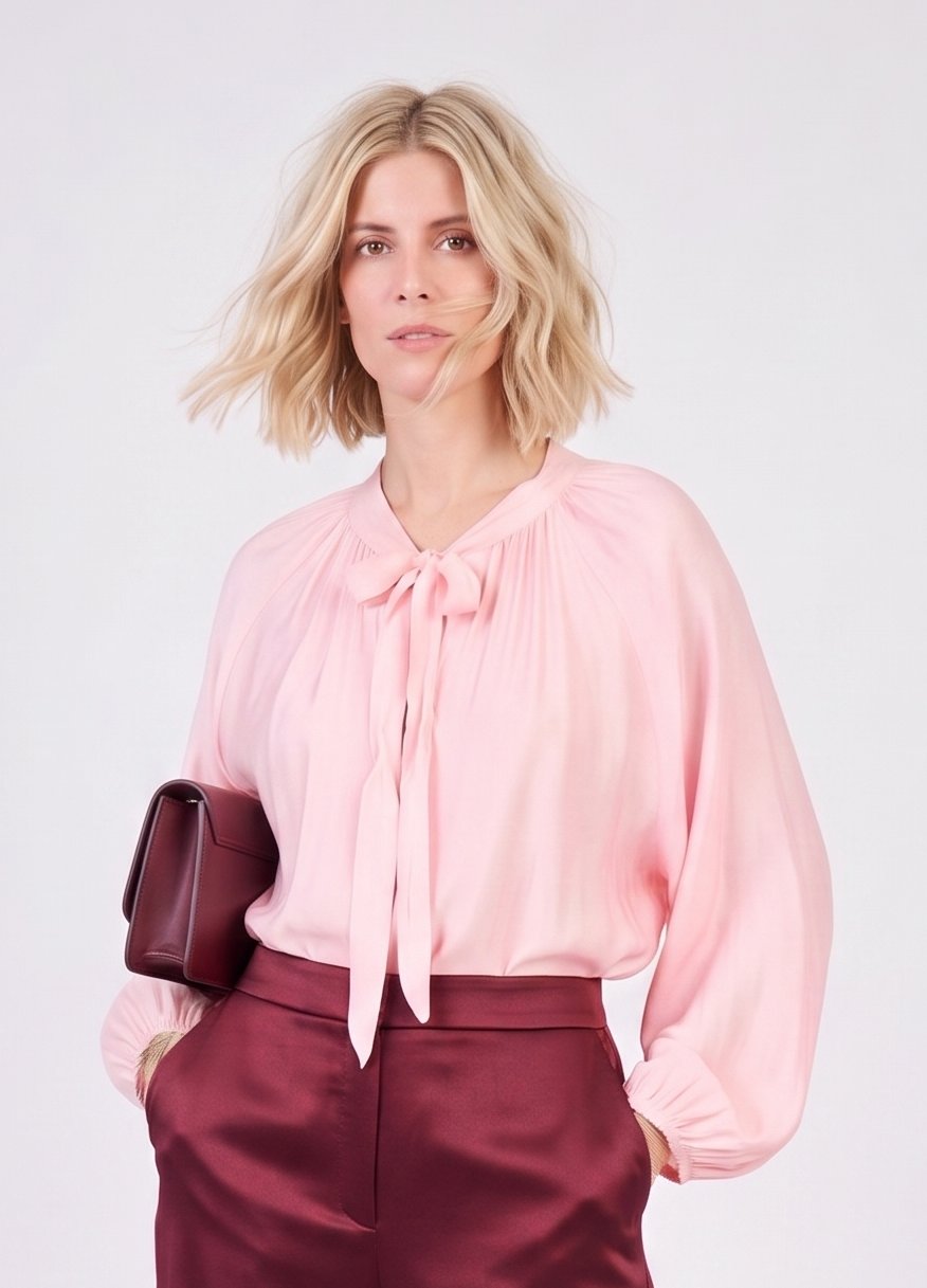 Großhändler Max & Enjoy (Vêtements) - Lavallière-Bluse mit Rundhals-Schleife aus Seidenmischung Großhändler Max & Enjoy (Vêtements) - Lavallière-Bluse mit Rundhals-Schleife aus Seidenmischung