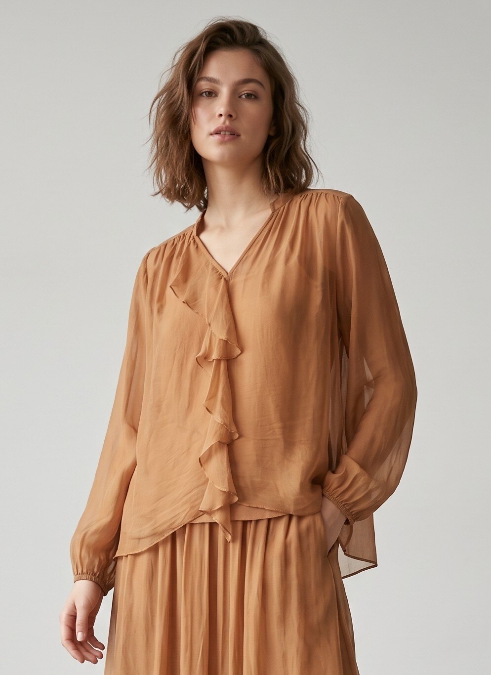 Wholesaler Max & Enjoy (Vêtements) - Whimsical Silk Blend Ruffle Blouse with Airy Effect