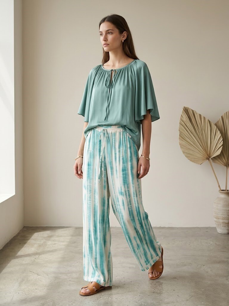 Grossiste Max & Enjoy (Vêtements) - Blouse Fluide Satinée à Nouer