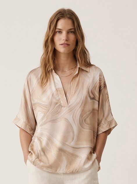 Mayorista Max & Enjoy (Vêtements) - BLUSA DE SATÉN ESTAMPADA – EFECTO MÁRMOL