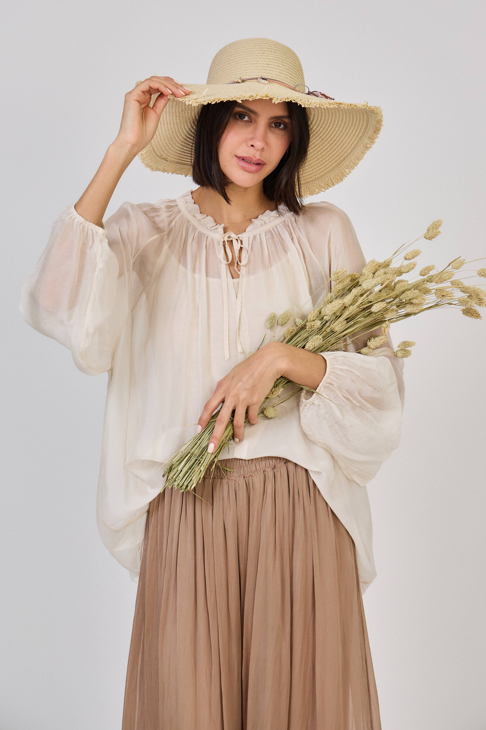 Grossista Max & Enjoy (Vêtements) - Blusa trasparente Effetto vapore misto