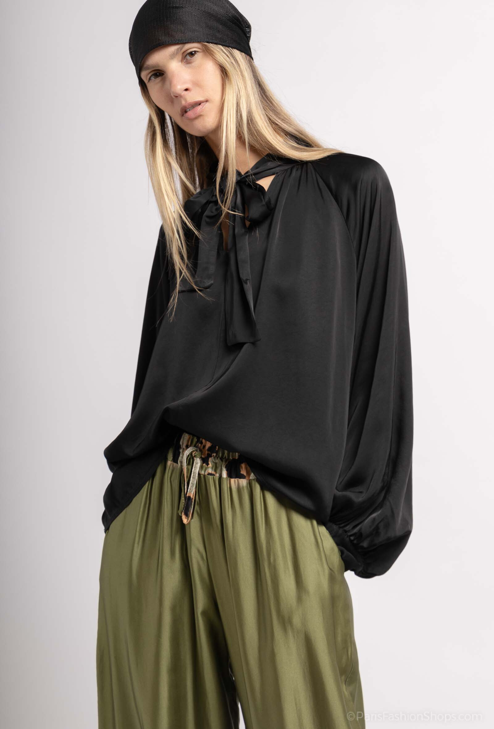 Großhändler Max & Enjoy (Vêtements) - Vereinigte Bluse mit langem Knoten in gemischter Seide, Satin -Effekt